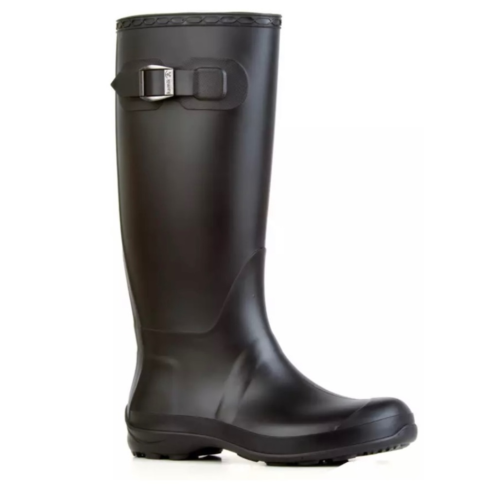 Black rubber rain boots